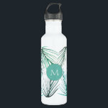 Botella De Agua Hojas de color de la palma tropical verde Monogram<br><div class="desc">Personalice con una inicial esta botella de agua con mi agua verde tropical,  hojas de palmeras.</div>