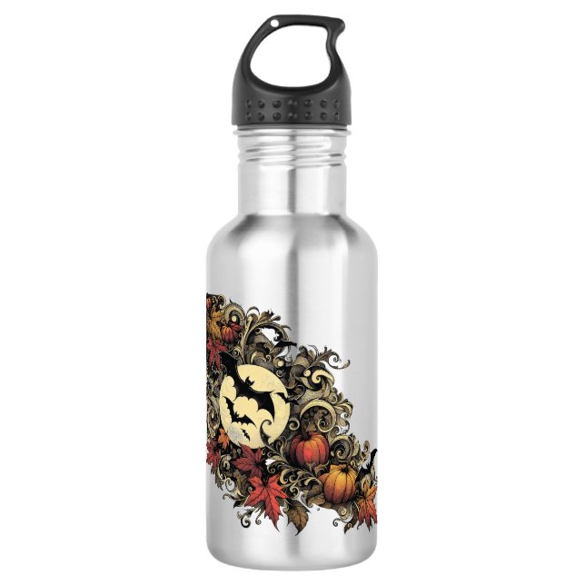 Botella De Agua Hojas de otoño. Patrón de Halloween. (Anverso)