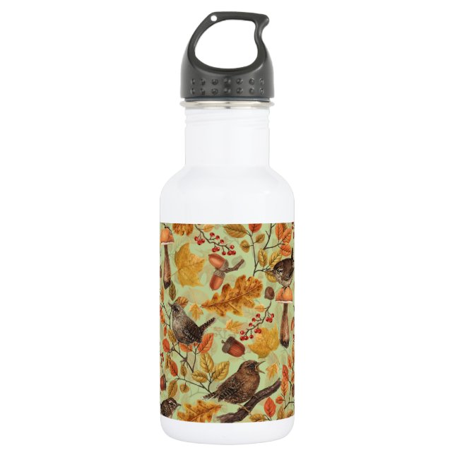 Botella De Agua Hojas otoñales, bayas, setas y venas (Anverso)