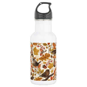 Botella De Agua Hojas otoñales, bayas, setas y venas