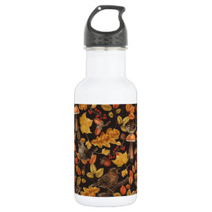 Botella De Agua Hojas otoñales, bayas, setas y venas