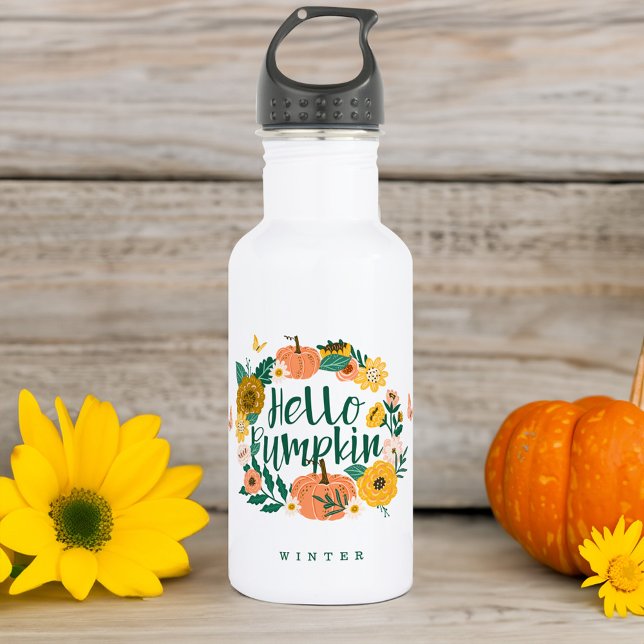 Botella De Agua Hola Calabaza Caída Flores Silvestres Mariposa Wre (Hello Pumpkin Fall Wildflowers Butterfly Wreath Stainless Steel Water Bottle)