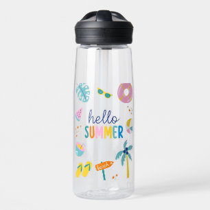 Botella De Agua Hola Diseño Retro de Diversión de Verano en la Pla