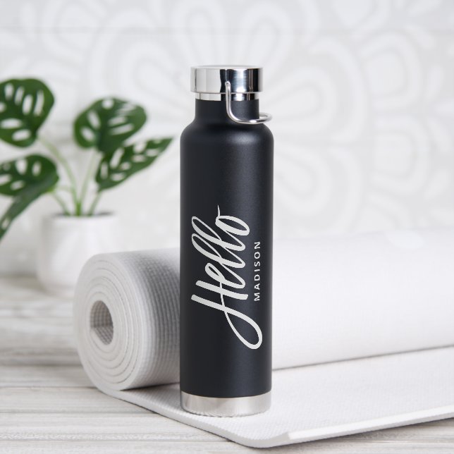 Botella De Agua Hola guión sencillo moderno con su nombre (Yoga)
