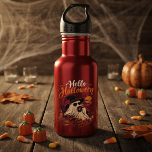 Botella De Agua Hola Halloween Fantasma Lindo Bebiendo Café