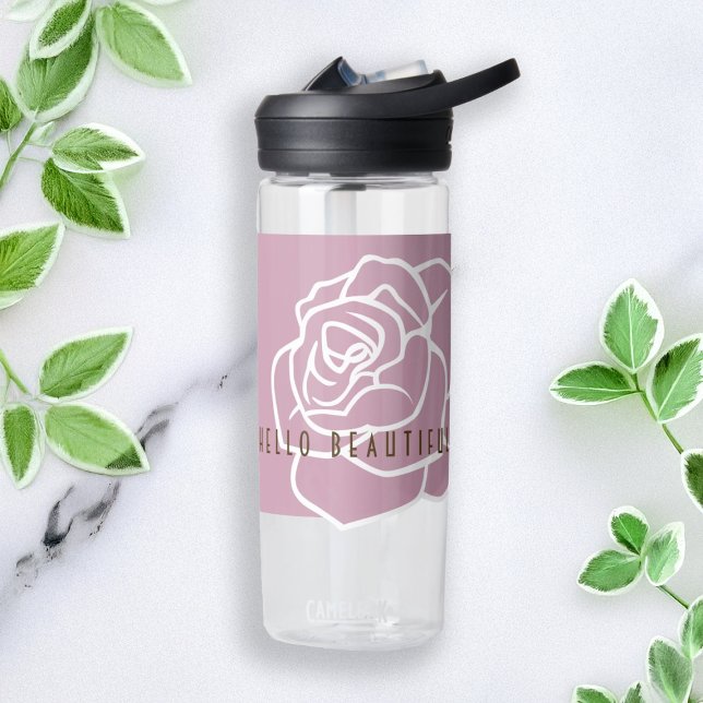 Botella De Agua Hola hermosa - Flor rosa rosa rosa moderna (Subido por el creador)