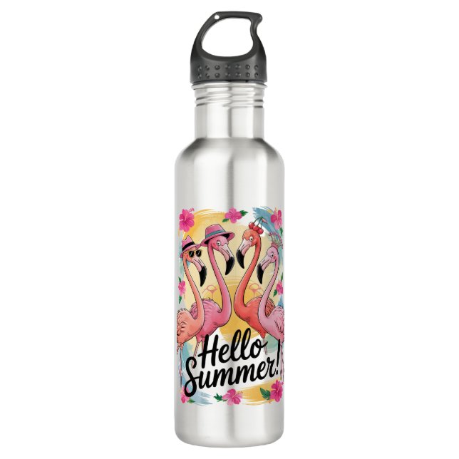 Botella De Agua Hola verano Cute Flamingo Beach Vacation Tropical (Anverso)