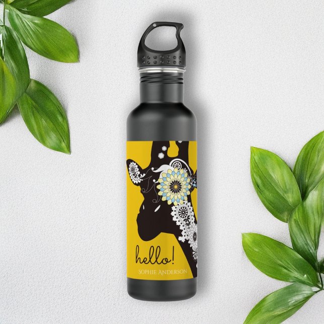 Botella De Agua ¡Hola! - Yellow Funky Guay Paisley Giraffe (Subido por el creador)