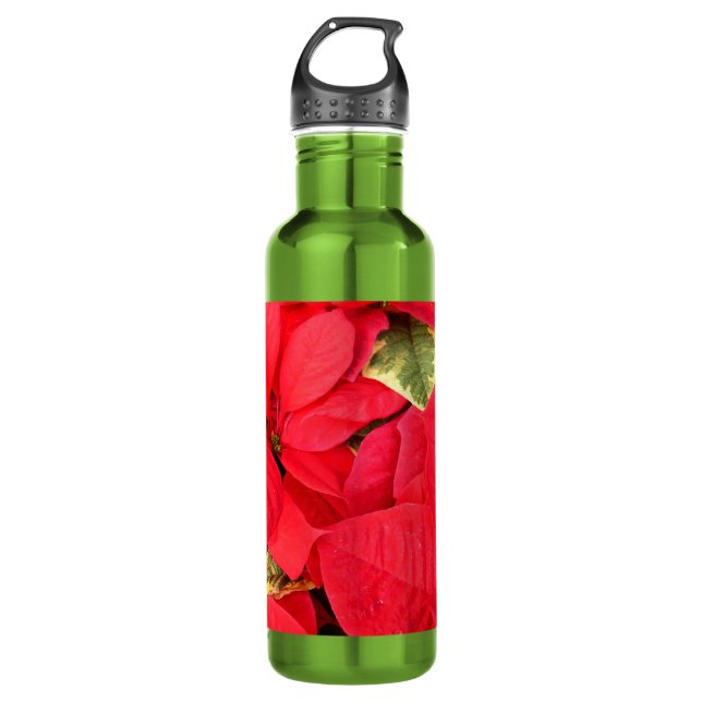 Botella De Agua Holly Point Poinsettias Holiday Floral (Anverso)