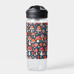 Botella De Agua Hongos florales rojos y triturados en una decoraci