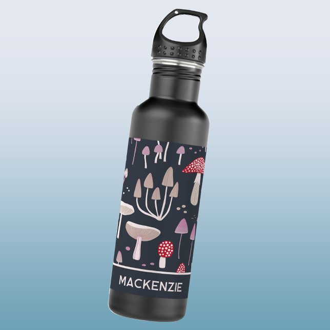 Botella De Agua Hongos Toadstool para hongos de hongos personaliza (Mushroom toadstool pattern personalized custom name water bottle)