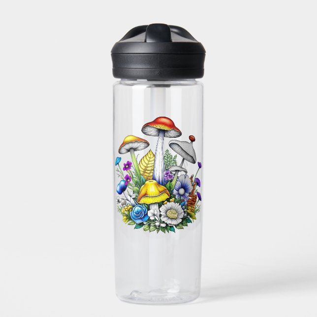 Botella De Agua Hongos y Flores Mágicas Caprichosas (Delante)