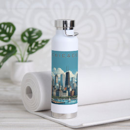 Botella De Agua Horizonte de Chicago Azul