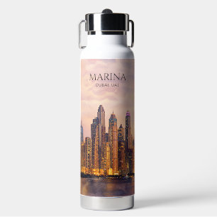 Botella De Agua Horizonte de Dubai Marina Acuarela Luces de la Ciu