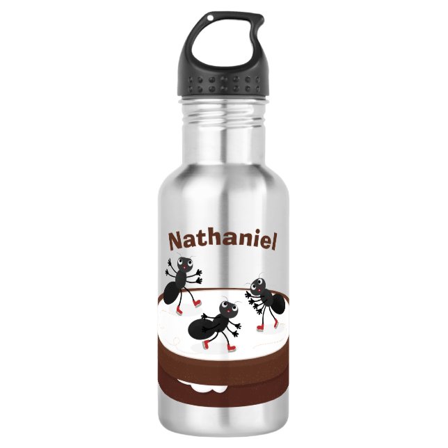 Botella De Agua Hormigas felices patinando hielo en personalizado  (Anverso)