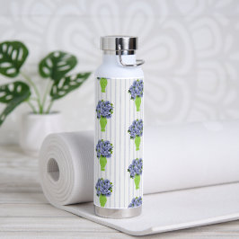 Botella De Agua Hortensia Azul Floral Costera Florero Verde 