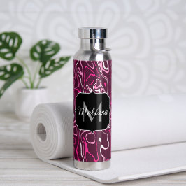Botella De Agua Hot pink damascus abstract swirls Custom Monogram
