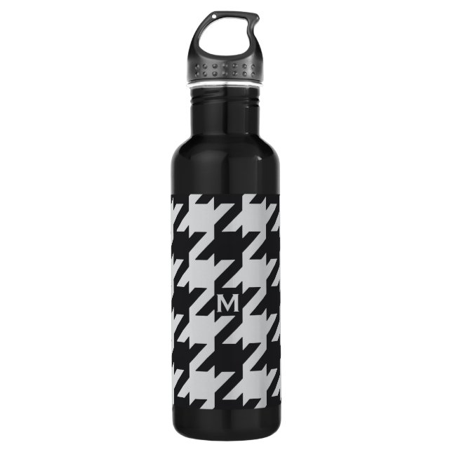 Botella De Agua Houndstooth negro gris moderno intrépido con el (Anverso)