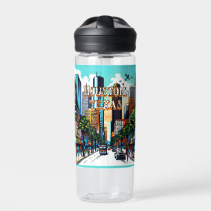 Botella De Agua Houston, Texas Downtown City View Resumen de Arte