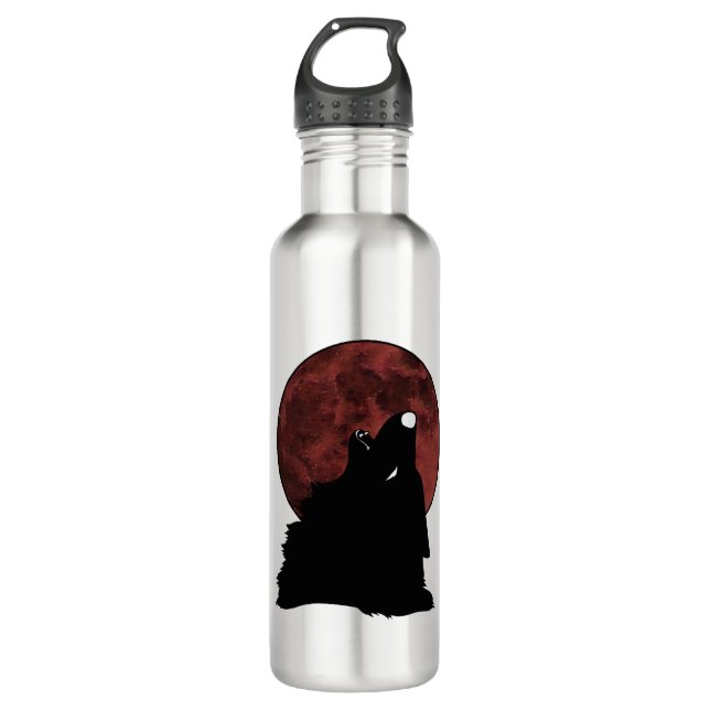 Botella De Agua Howlin oscuro del lobo en la luna (Anverso)