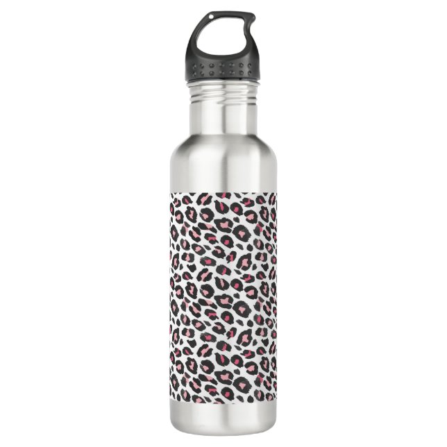 Botella De Agua Huella de leopardo, huella de chita, rosa, niña (Anverso)