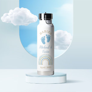 Botella De Agua Huellas arcoiris de niños gemelos personalizados