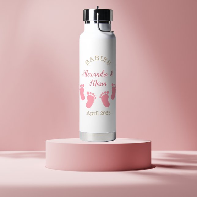 Botella De Agua Huellas de Chica de Invitación de embarazo de pers (Subido por el creador)