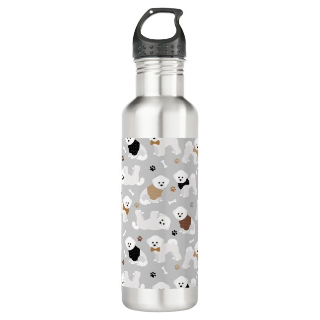 Botella De Agua Huesos de Bichon Frise y gris (Anverso)