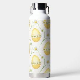 BOTELLA DE AGUA HUEVOS DE PASCUA AMARILLOS CON MARGARITAS BLANCAS