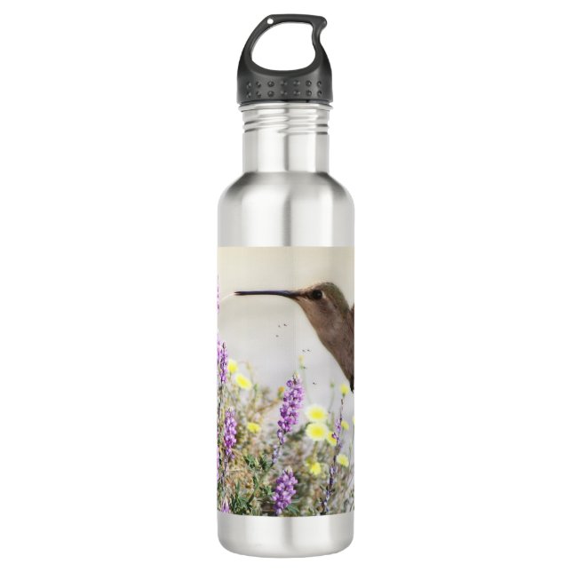 Botella De Agua Hummingbird y Wildflowers Arte Digital (Anverso)