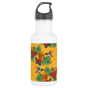 Botella De Agua Hummingbirds y el ramo tropical amarillo