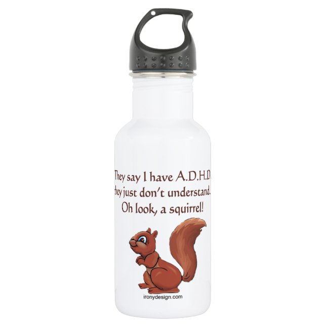 Botella De Agua Humor de la ardilla de ADHD (Anverso)
