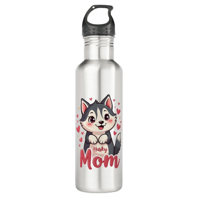 Botella De Agua Husky Dog Mom Cute Kawaii Design (Anverso)