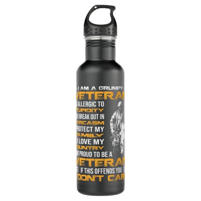 Botella De Agua I Am A Grumpy Veteran Proud To Be Veteran, Fathers (Anverso)