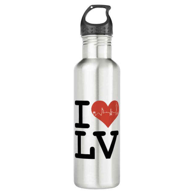 BOTELLA DE AGUA I LOVE LV HEARTBEAT SKYLINE (Anverso)
