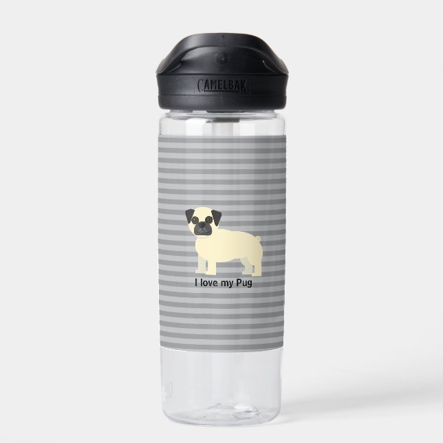 Botella De Agua I love my Pug Gray Lined (Atrás)