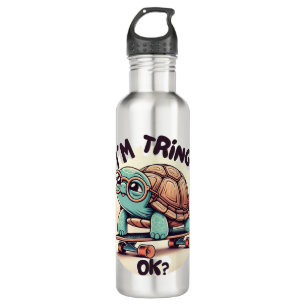 Botella De Agua I’m trying, OK?!” Turtle with Glasses and Skateboa