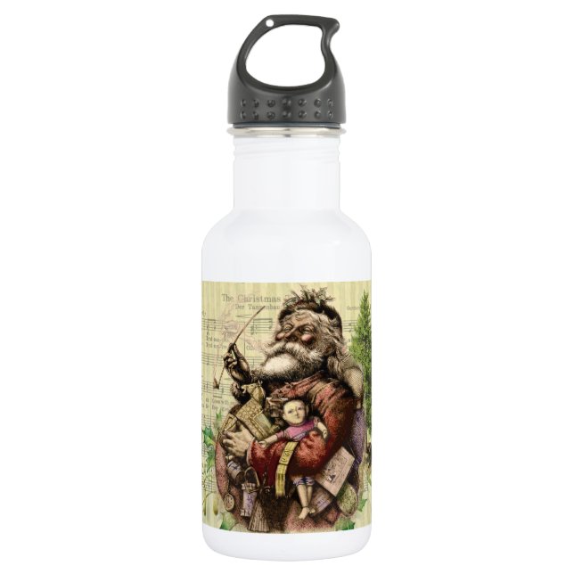 Botella De Agua Ilustracion clásico Merry Santa Claus Tree (Anverso)