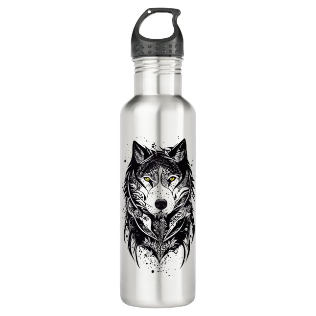 Botella De Agua Ilustracion de arte de Wolf Wild Animal Nature (Anverso)