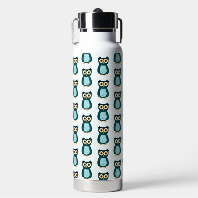 Botella De Agua Ilustracion de búho azul (Frente)