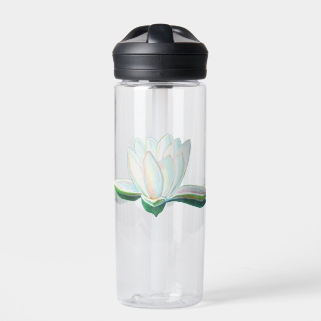 Botella De Agua Ilustracion de flores de Lotus blanco (Delante)