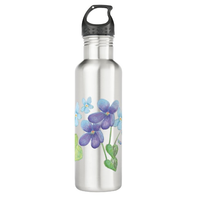 Botella De Agua Ilustracion de flores violetas silvestres (Anverso)