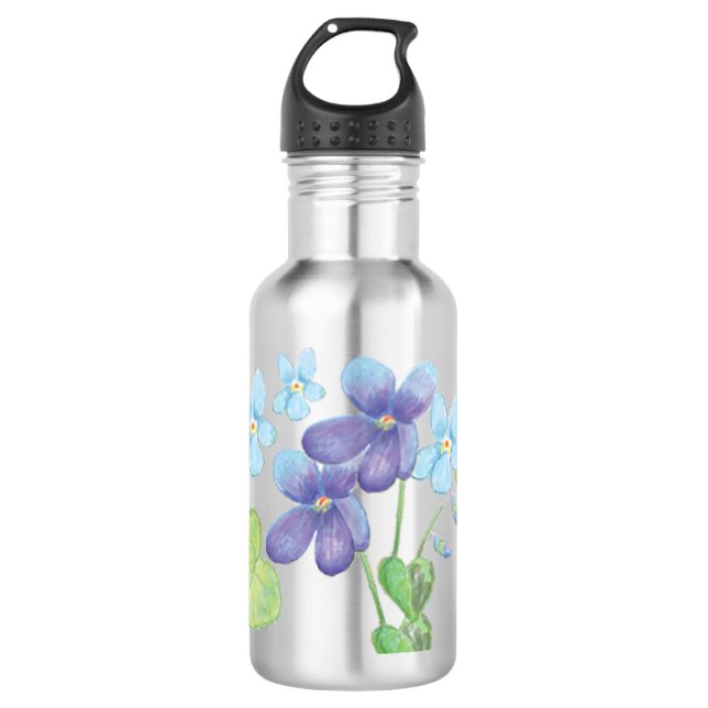 Botella De Agua Ilustracion de flores violetas silvestres (Anverso)