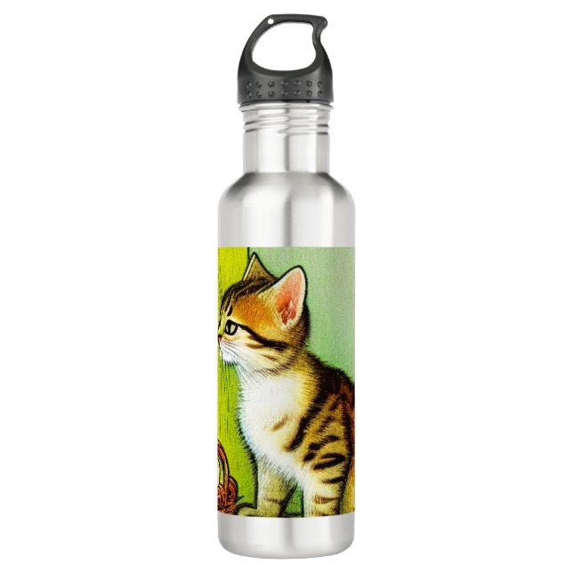 Botella De Agua Ilustracion de gato de tabby de época (Anverso)