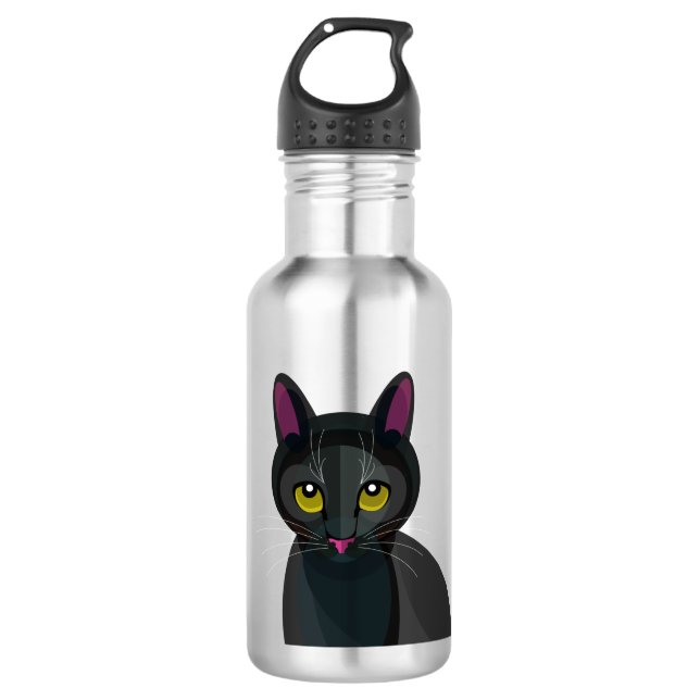 Botella De Agua Ilustracion de gato negro (Anverso)
