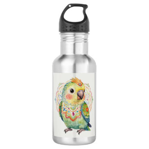 Botella De Agua Ilustración de loro de arte popular decorativo