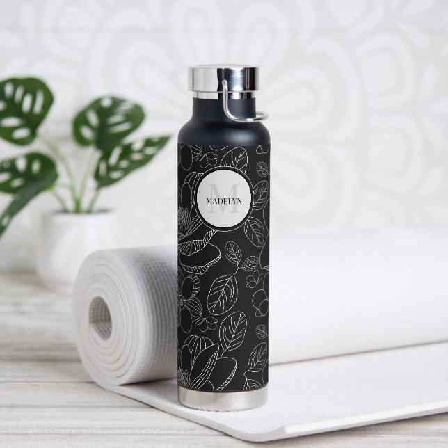 Botella De Agua Ilustracion de magnolia monograma Personalizado (Yoga)