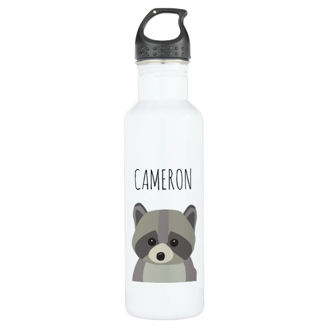 Botella De Agua Ilustracion de mapache moderno y personalizado (Anverso)