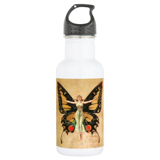 Botella De Agua Ilustración de mujer Leyendecker mariposa Flapper (Anverso)