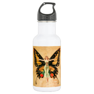 Botella De Agua Ilustración de Mujer Volando Mariposa Flapper